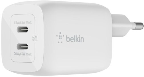 Зарядний пристрій Belkin Home Charger 65W GaN White with Type-C cable (WCH013VF2MWH-B6)