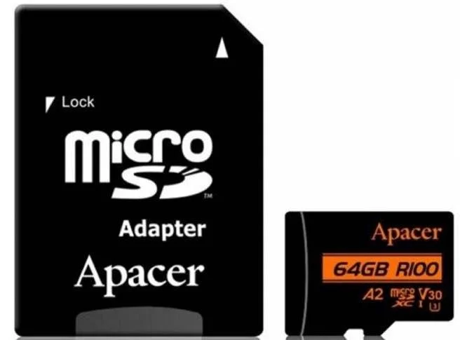 Фото: FLASH пам'ять Apacer R100 UHS-I U3 V30 A2 Micro SDXC 64GB with adapter (AP64GMCSX10U8-R) № 4 | KTC