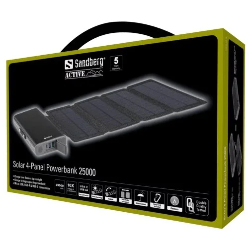 Фото: Батарея універсальна Sandberg Solar 4-Panel Powerbank 25000mAh 18W (420-56) № 8 | KTC