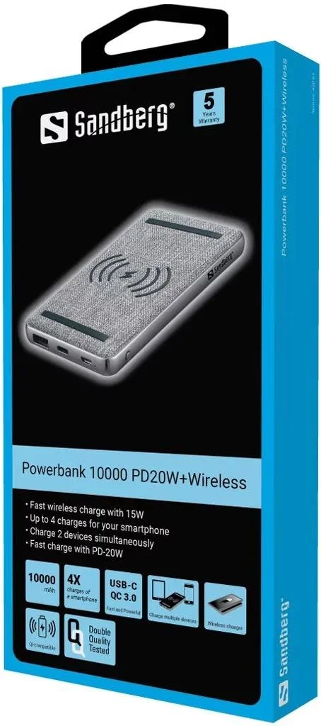 Фото: Батарея універсальна Sandberg 10000mAh PD20W Wireless (420-61) № 4 | KTC