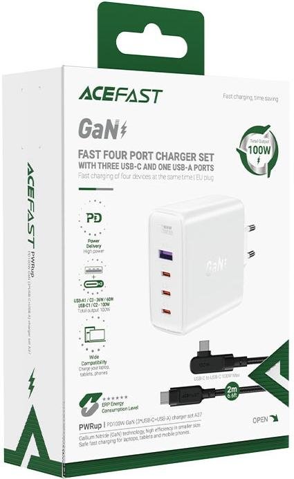 Зарядний пристрій Acefast A37 100W GaN White (AFA37W)