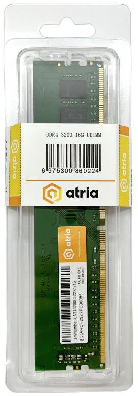 Оперативна пам’ять Atria DDR4 1x16GB (UAT43200CL22K1/16)