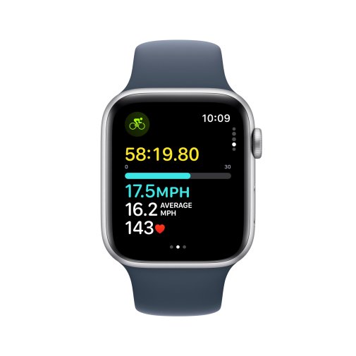 Смарт годинник Apple Watch SE 2gn GPS 44mm Silver Aluminium Case with Storm Blue Sport Band - S/M (MREC3)