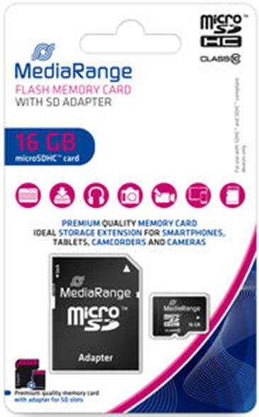 FLASH пам'ять MediaRange Micro SDHC 16GB with adapter (MR958)