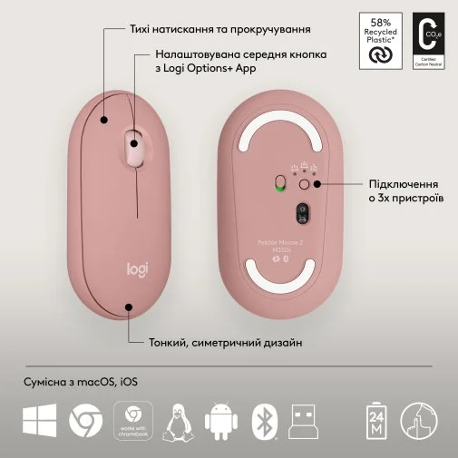 Фото: Комплект клавіатура+миша Logitech Pebble 2 Combo Tonal Rose (920-012241) № 27 | KTC