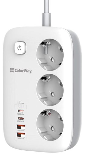 Мережевий фільтр ColorWay CW-CHE34PDW 2xUSB 2xType-C 3/2 White