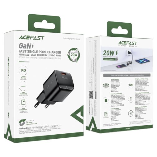 Зарядний пристрій Acefast A73 Mini 20W GaN Black (6974316282648)