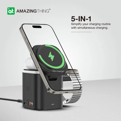 Фото: Бездротова зарядна станція AMAZINGthing Thunder Pro Mag 5in1 PD55W Charging Station Black (TP24001BK) № 12 | KTC