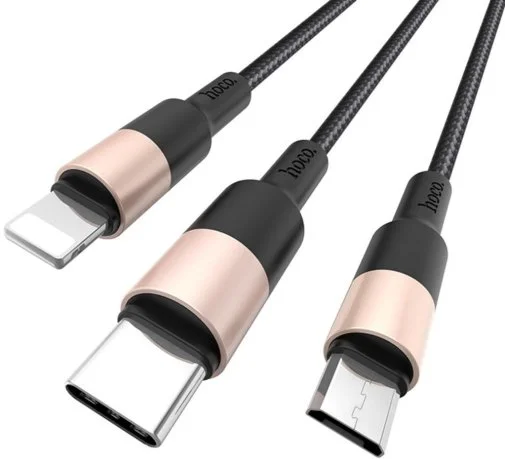 Фото: Кабель Hoco X26 3in1 2A AM / Micro USB / Type-C / Lightning 1m Black/Gold (6957531080275) № 5 | KTC