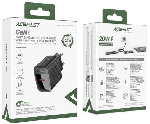 Зарядний пристрій Acefast A82 GaN 20W Black (6974316283232)