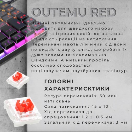 Клавіатура GamePro MK141R Red Switch Low Profile RGB USB Dark Gray