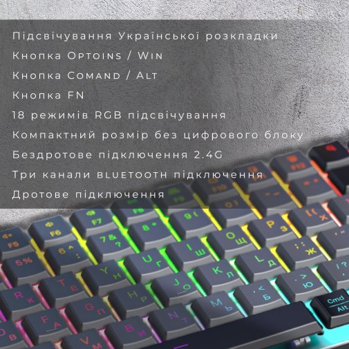 Клавіатура GamePro MK230R Red Switch Low Profile WL/BT/USB Dark Gray