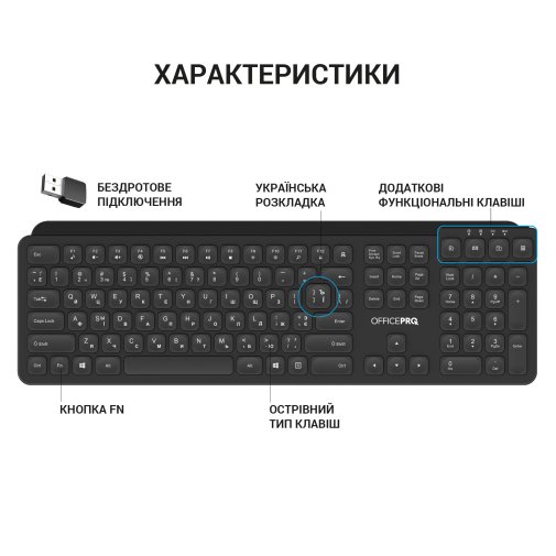 Клавіатура OfficePro SK680 Wireless Black