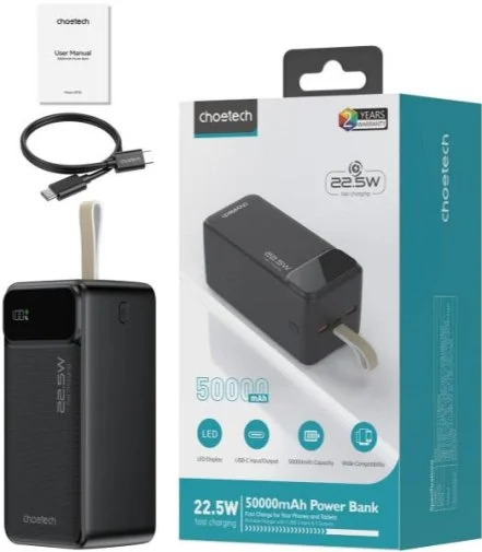 Фото: Батарея універсальна Choetech B732 50000mAh 22.5W Black (B732-ACBK) № 8 | KTC