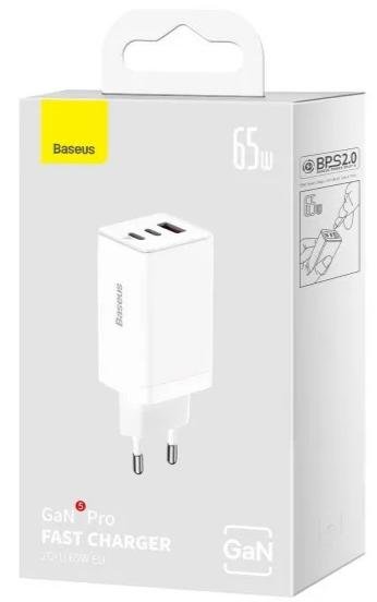 Зарядний пристрій Baseus GaN5 Pro PD QC 65W 3.25A White with Type-C/Type-C (CCGP120202)