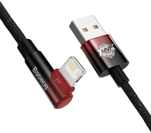 Фото: Кабель Baseus MVP 2 Elbow-shaped 2.4A AM / Lightning 1m Black/Red (CAVP000020) № 12 | KTC