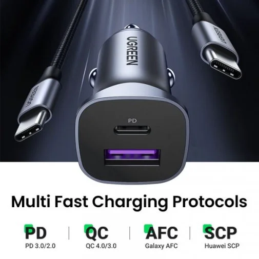 Фото: Автомобільний зарядний пристрій UGREEN EC305 QC3.0 PD 30W Grey (25845) № 10 | KTC