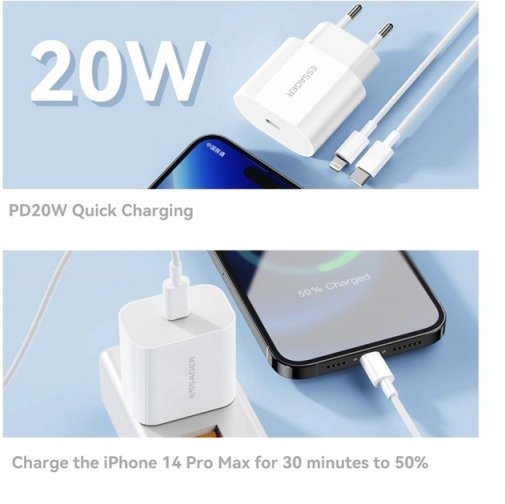 Зарядний пристрій Essager Vanjane Travelling Charger PD 20W White (ECTC-FJB02-P)