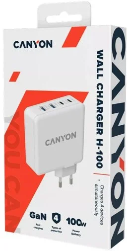 Фото: Зарядний пристрій Canyon H-100 GaN 100W White (CND-CHA100W01) № 7 | KTC