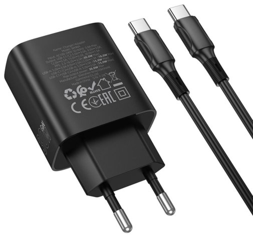 Зарядний пристрій BOROFONE BA98A Ilustre QC3.0 PD 30W Black with Type-C/Type-C (6941991120534)