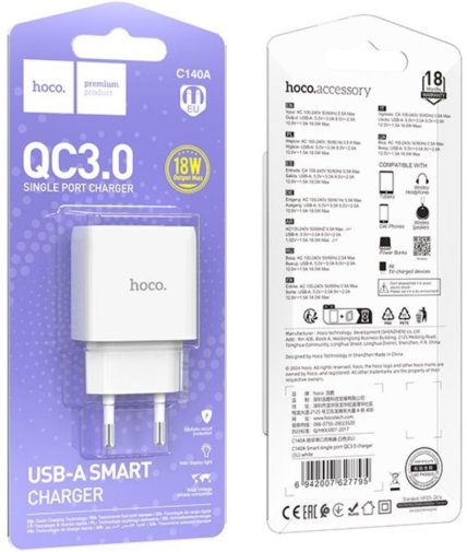 Зарядний пристрій Hoco C140A Smart 18W White (6942007627795)