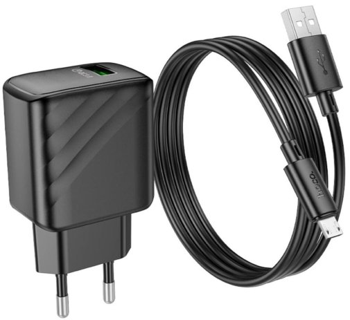 Зарядний пристрій Hoco CS21A Rich 18W Black with AM / MicroB (6942007609890)