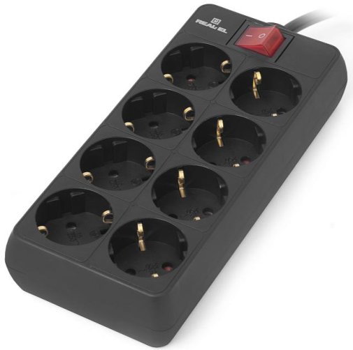 Мережевий фільтр Real-EL RS-8 Protect 8/5m Black (EL122300024)