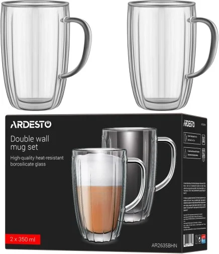Фото: Набір чашок Ardesto 350ml 2pcs Clear (AR2635BHN) № 11 | KTC