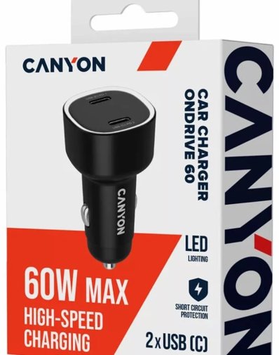 Автомобільний зарядний пристрій Canyon OnDrive 60 60W Black (CNE-CCABR3CC)