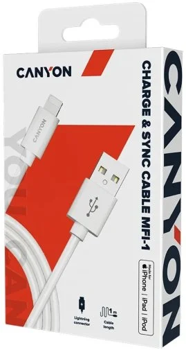 Фото: Кабель Canyon MFI-1 2.4A AM / Lightning 1m White (CNS-MFICAB01W) № 7 | KTC