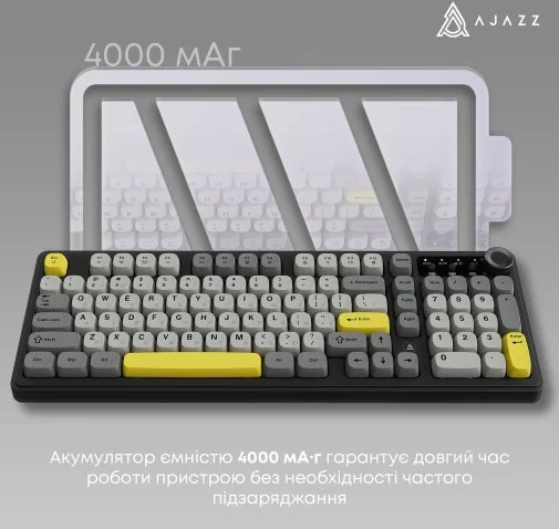 Фото: Клавіатура Ajazz AF98 Plus USB/WL/BT Black/Gray/Yellow (AF98-PLUS-BGY) № 25 | KTC