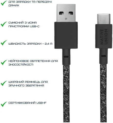 Фото: Кабель Native Union Belt AM / Type-C 1.2m Cosmos Black (BELT-AC-COS-NP) № 11 | KTC