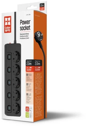 Фото: Мережевий фільтр ColorWay PSEA55SBK 5/2m Black (CW-PSEA52SBK) № 16 | KTC