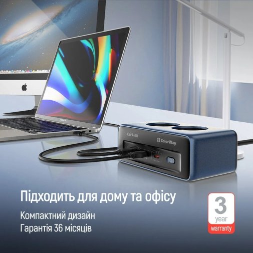 Мережевий фільтр ColorWay CW-CHE25PDB 2/2m 3xUSB Blue