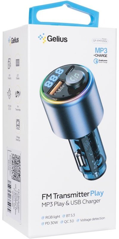 FM-Трансмітер + АЗП Gelius Play 30W PD/18W QC RGB (GP-FMT050s)