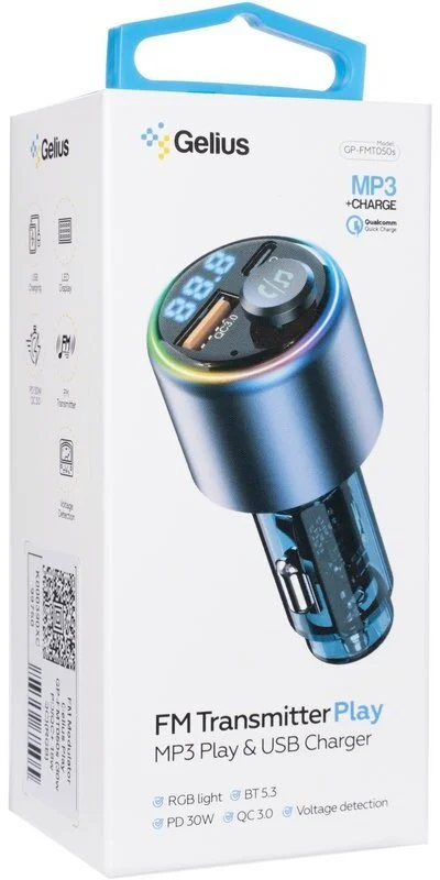 Фото: FM-Трансмітер + АЗП Gelius Play 30W PD/18W QC RGB (GP-FMT050s) № 8 | KTC