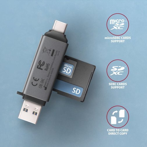 Кардрідер AXAGON CRE-DAC SuperSpeed USB-C + USB-A card reader