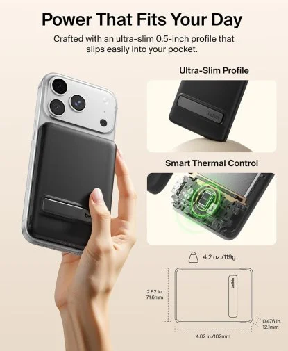 Фото: Батарея універсальна Belkin BoostCharge Slim 5000mAh 20W Qi2 15W with Kickstand Black (BPD011HQBK) № 25 | KTC