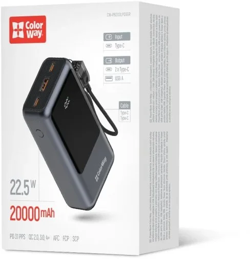 Фото: Батарея універсальна ColorWay Urban 20000mAh 22.5W Gray (CW-PB200LP03GR) № 18 | KTC