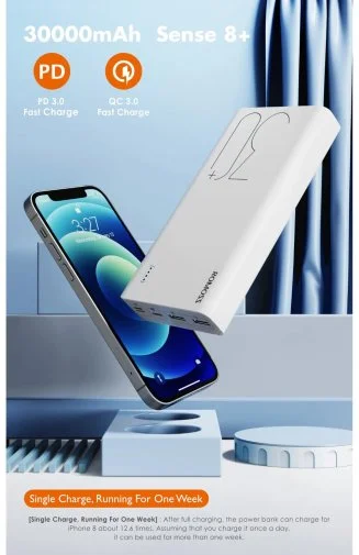 Фото: Батарея універсальна Romoss Sense8+ 30000mAh 18W White (PHP30-401-02) № 12 | KTC