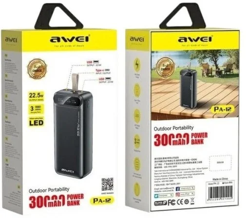 Фото: Батарея універсальна Awei PA-12 30000mAh 22.5W Black (6954284021838) № 12 | KTC
