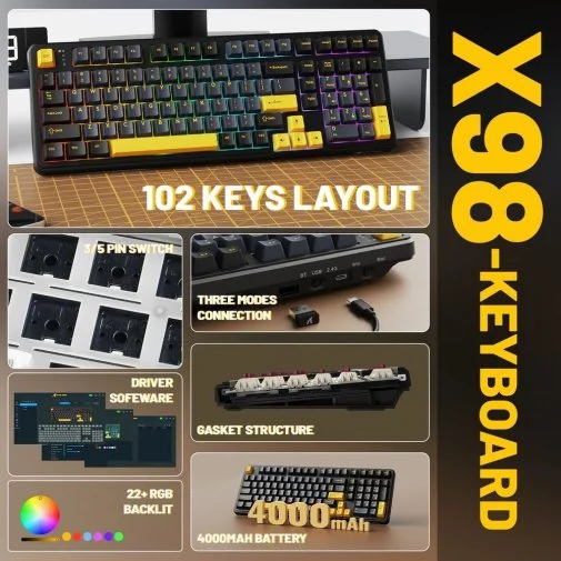 Фото: Клавіатура Attack Shark X98 ENG/UKR WL/BT/USB Star Black (X98SB_AS) № 12 | KTC