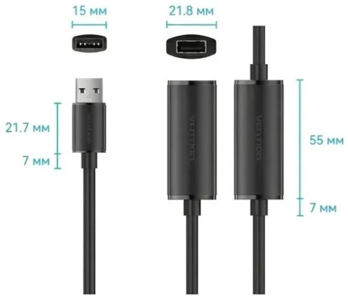 Фото: Кабель Vention CBKBQ USB 2.0 AM / AF 20m Active Black № 13 | KTC