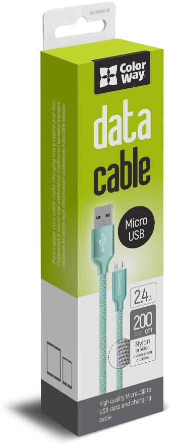 Кабель ColorWay AM / Micro USB 2m Mint (CW-CBUM009-MT)