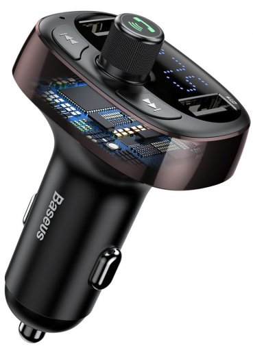 Автомобільний зарядний пристрій + FM-трансмітер Baseus T-Typed MP3 Car Charger S-09 Dark Coffee