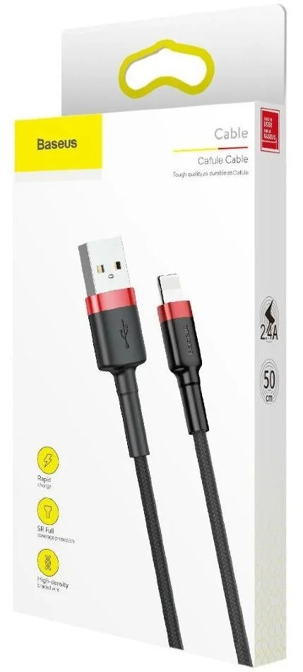 Фото: Кабель Baseus Cafule 2.4A AM / Lightning 0.5m Black/Red (CALKLF-A19) № 17 | KTC