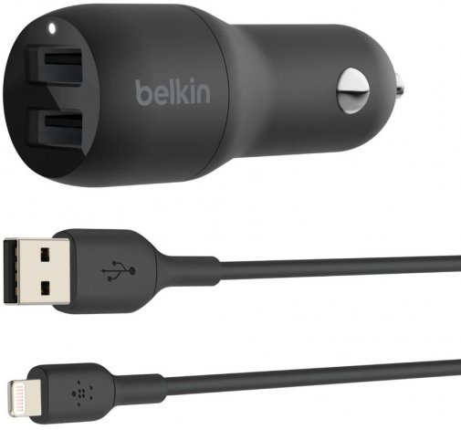 Зарядний пристрій Belkin BoostUP Charger 2xUSB 24W Black with Lightning 1m (CCD001BT1MBK)