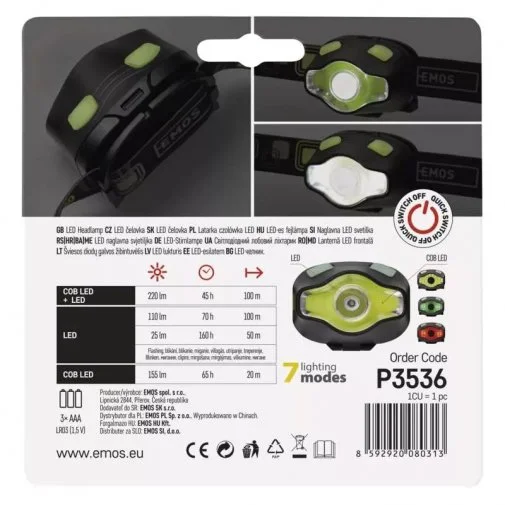 Фото: Ліхтар налобний Emos P3536 COB LED, 220 lm, 3xAAA № 9 | KTC