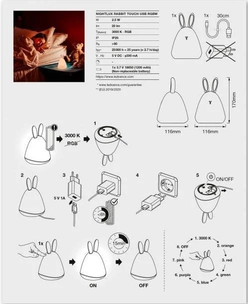 Фото: Нічник Osram Ledvance Nightlux Touch Rabbit RGBW (4058075602113) № 13 | KTC