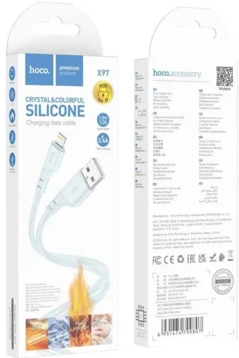 Фото: Кабель Hoco X97 Crystal color 2.4A AM / Lightning 1m Light Blue (6931474799807) № 4 | KTC
